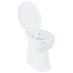 vidaXL Visoka WC školjka brez roba počasno zapiranje bela