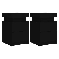 Dvo delni komplet Nočne omarice - Nočne mize z LED lučkami črna 35x39x55 cm