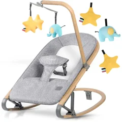 Nukido Gray Rocking Chair with Toys - 2-in-1 Bouncer for Infants