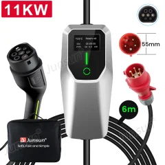 Tip 2 EV električni avtomobilski polnilni kabel – enofazni 11 kW, nastavljiv tok, LCD zaslon, prenosni polnilnik 6 m z vtičem CEE 16A IP67 APP