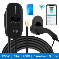 Tip2 električni avtomobilski stenski polnilnik, trifazni 22 kW, tok nastavljiv prek aplikacije, polnjenje po naročilu, s 4 RFID karticami (6 m,6–32A )