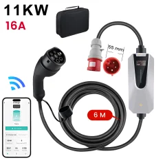 Polnilni kabel za električna vozila tipa 2 - trifazni 11 kW, regulacija toka APP, časovno polnjenje, prenosni polnilnik 6 m (6/8/10/13/16A)