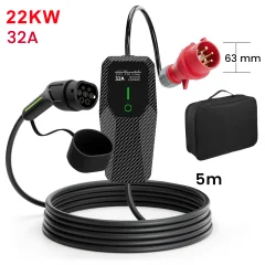 polnilnik za električna vozila, trifazni način 2, 22KW polnilna pištola, nastavljiva 8A/10A/13A/16A/20A/24A/32A, 5m kabel